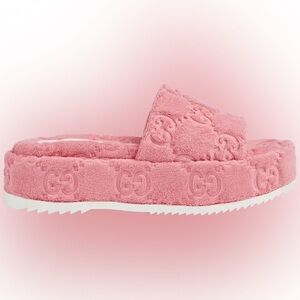 Gucci Pink Embossed Terrycloth Slides